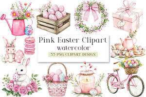 Pink Easter Watercolor Clipart Bundl, an Illustration by DreamArtGraphic
