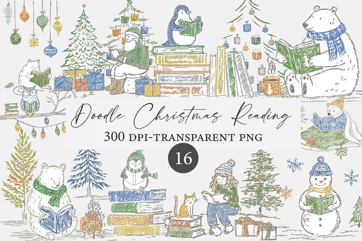 Doodle Christmas Reading Clipart, an Illustration by Designworld (Photo 1 of 4)