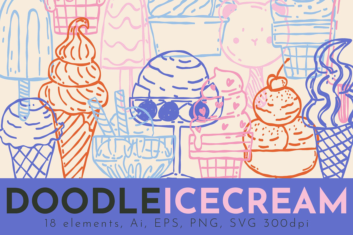 DOODLE ICE CREAM: clipart, a Food Illustration by Elliko shop (Photo 1 of 7)