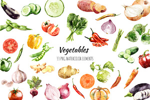 Beautiful Watercolor Vegetables Set