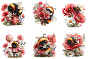 Floral Bee Clipart, a Seasonal Illustration by CreationArt (Thumbnail 4 of 7)