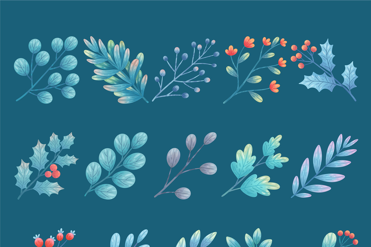 Watercolor Winter Leaves Clipart, a Seasonal Illustration by Artchitype Studio (Photo 2 of 3)