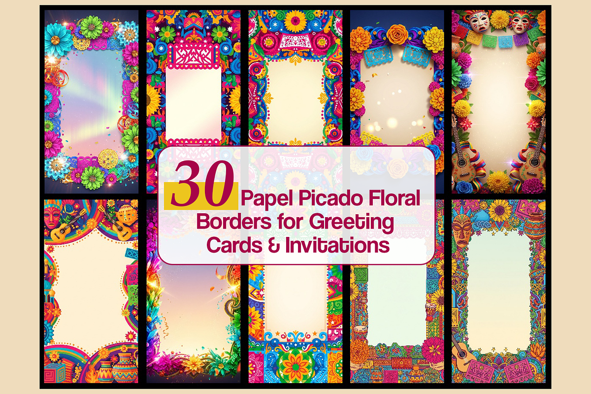 30 Papel Picado Floral Borders, a Background Graphic by SPEED APEX (Photo 1 of 3)