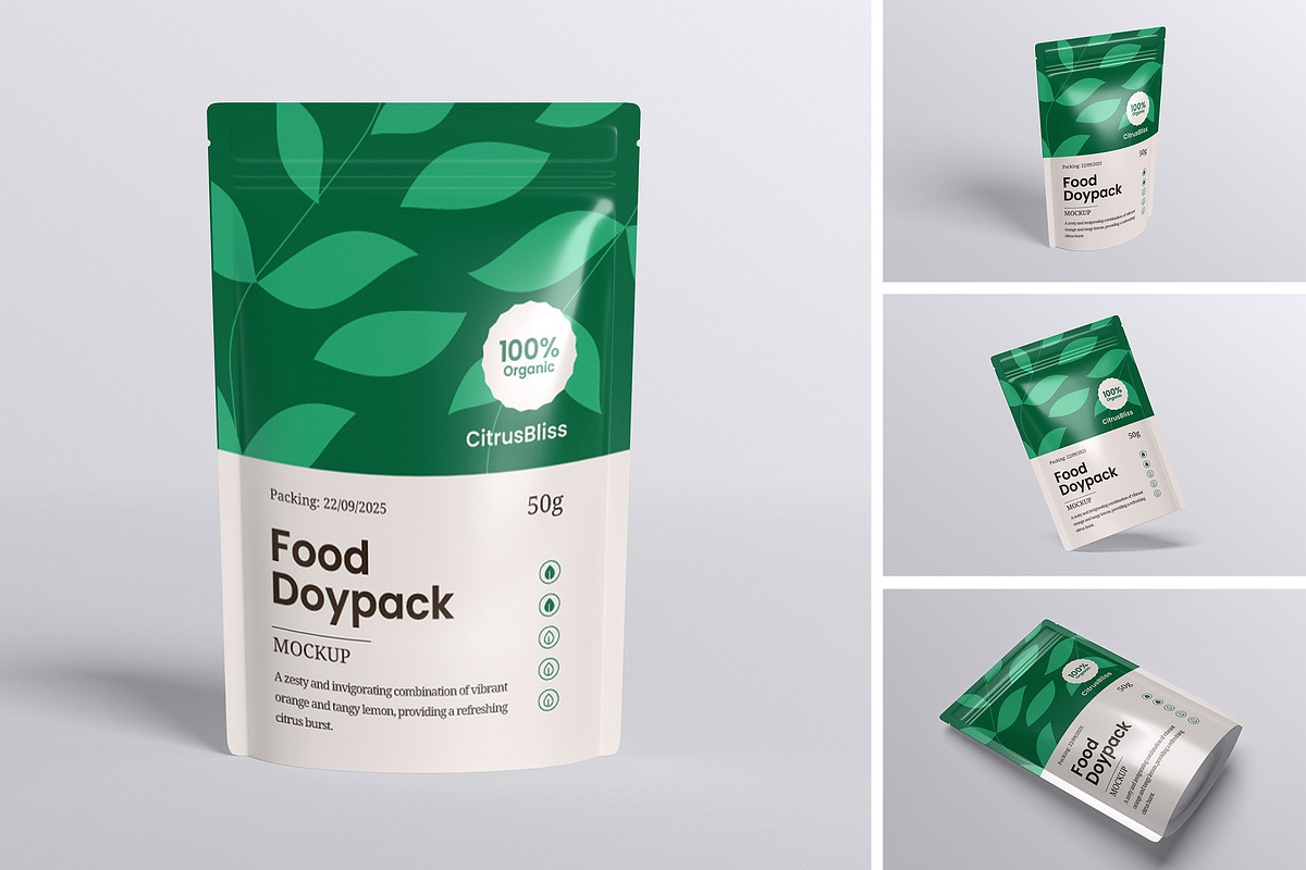 Food Doypack Packaging Mockup, a Packaging Mockup by xavier_studio (Photo 1 of 5)