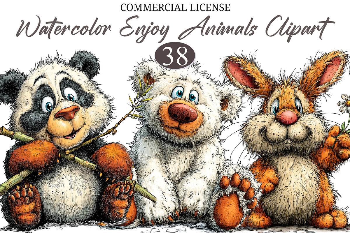 Watercolor Enjoy Animals Clipart, a Seasonal Illustration by designcity5 (Photo 1 of 5)