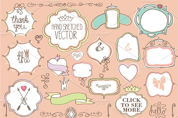 Doodle badge,decor elements set.Love preview 5