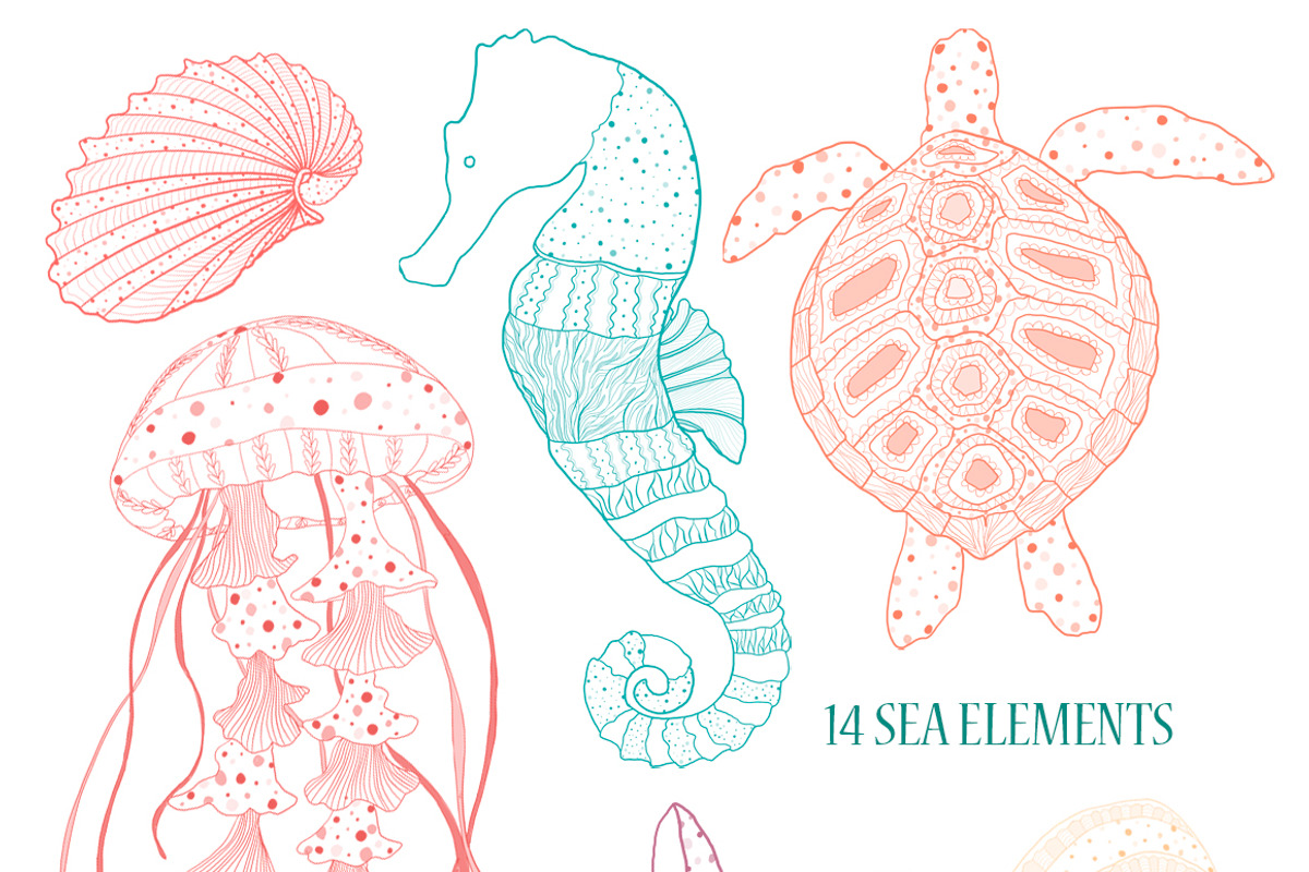 Sea life. Doodling collection., an Object Graphic by Funny-sunny (Photo 2 of 6)