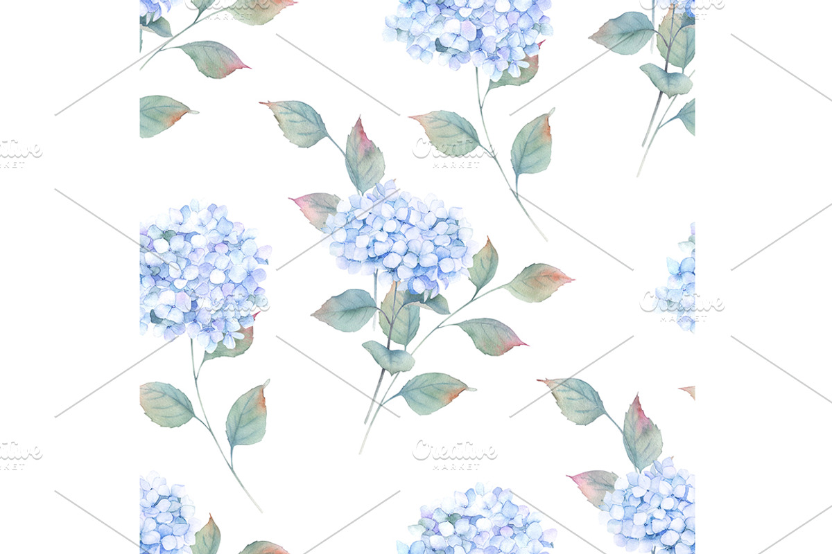 Watercolor Pattern With Hydrangea, a Pattern Graphic by Natikka Art