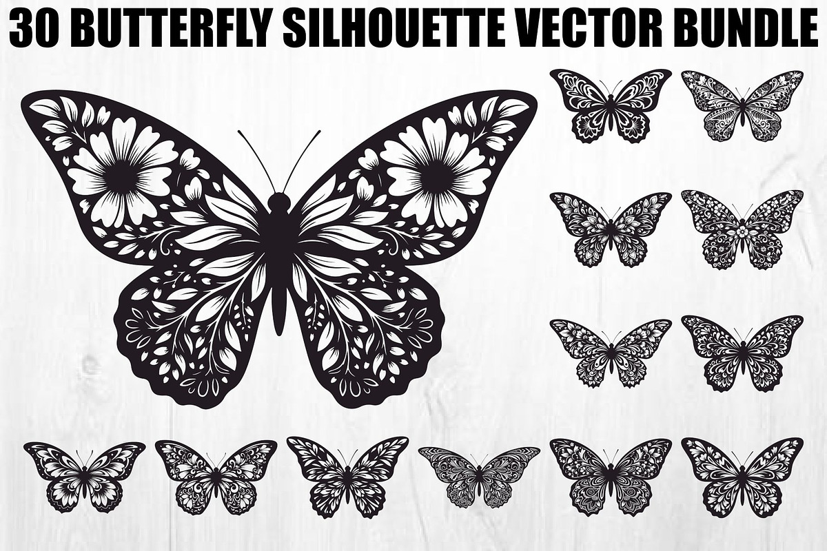 Butterfly Silhouette SVG Bundle, an Illustration by Gaye Art (Photo 1 of 31)