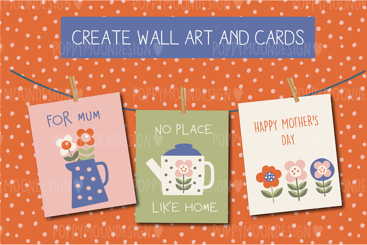 Mum Tea set, paper and clipart pack, a Food Illustration by Poppymoondesign (Photo 2 of 7)
