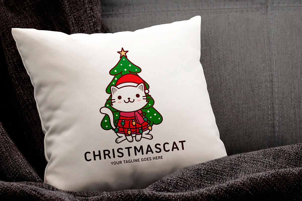 Cute Christmas Kawaii Cat Logo, a Branding & Logo Template by vectorwithin (Photo 3 of 3)