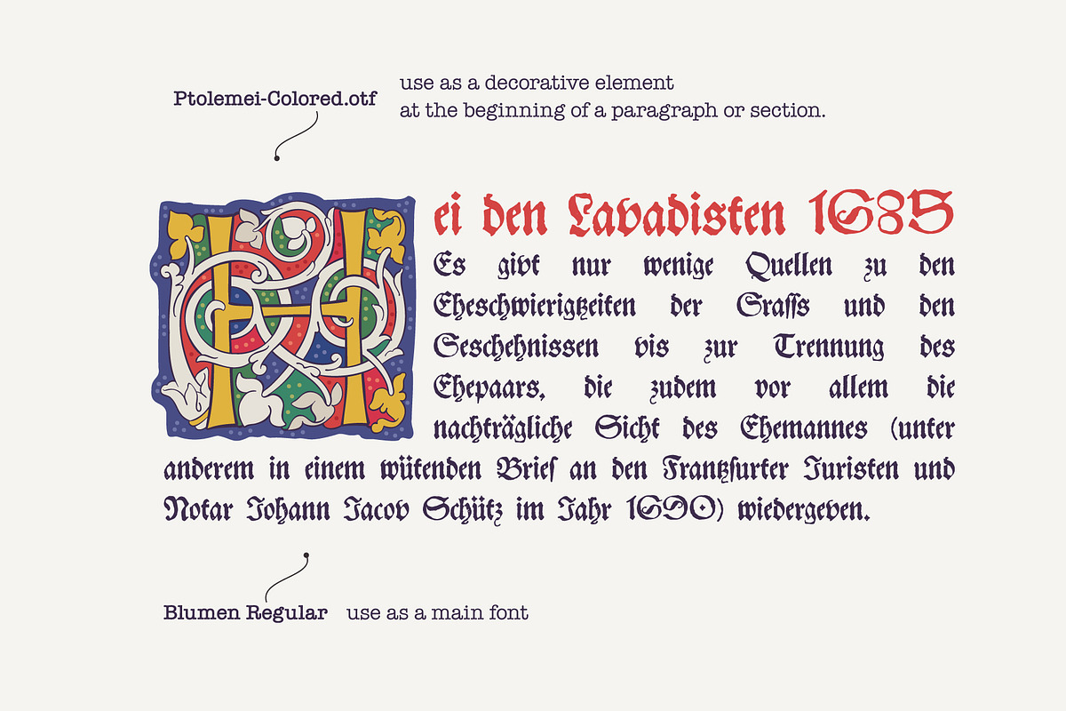 Ptolemei Colored drop caps font, a Blackletter Font by kaer_shop (Photo 6 of 12)