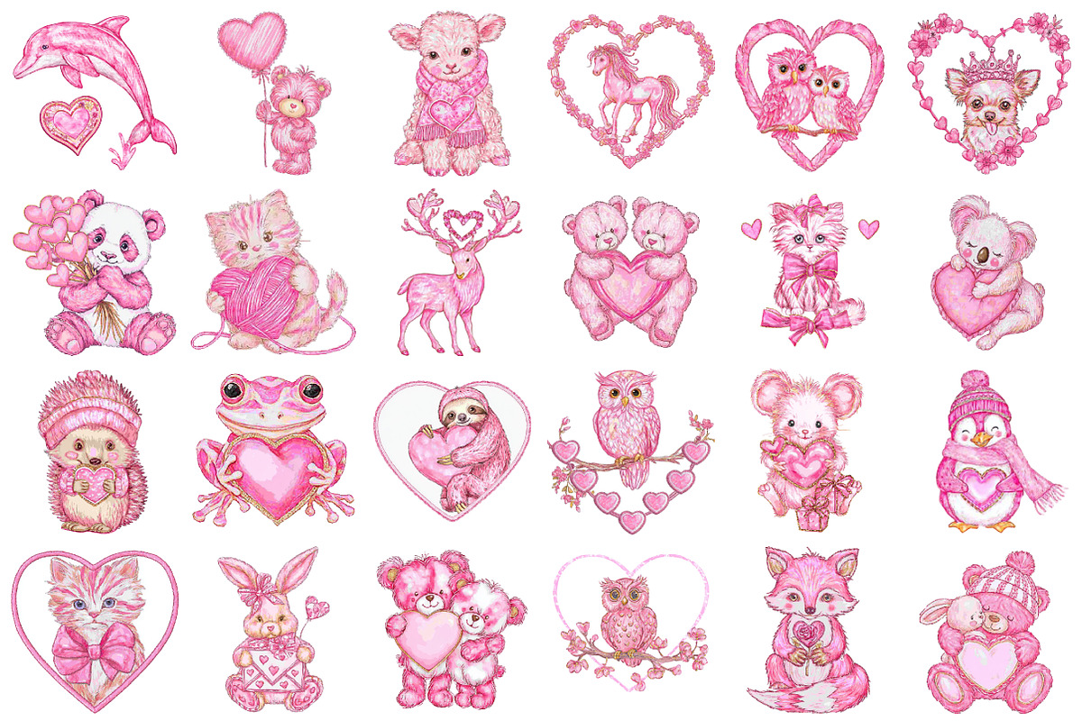 Watercolor Valentine Animals Clipart, an Illustration by designcity5 (Photo 2 of 5)