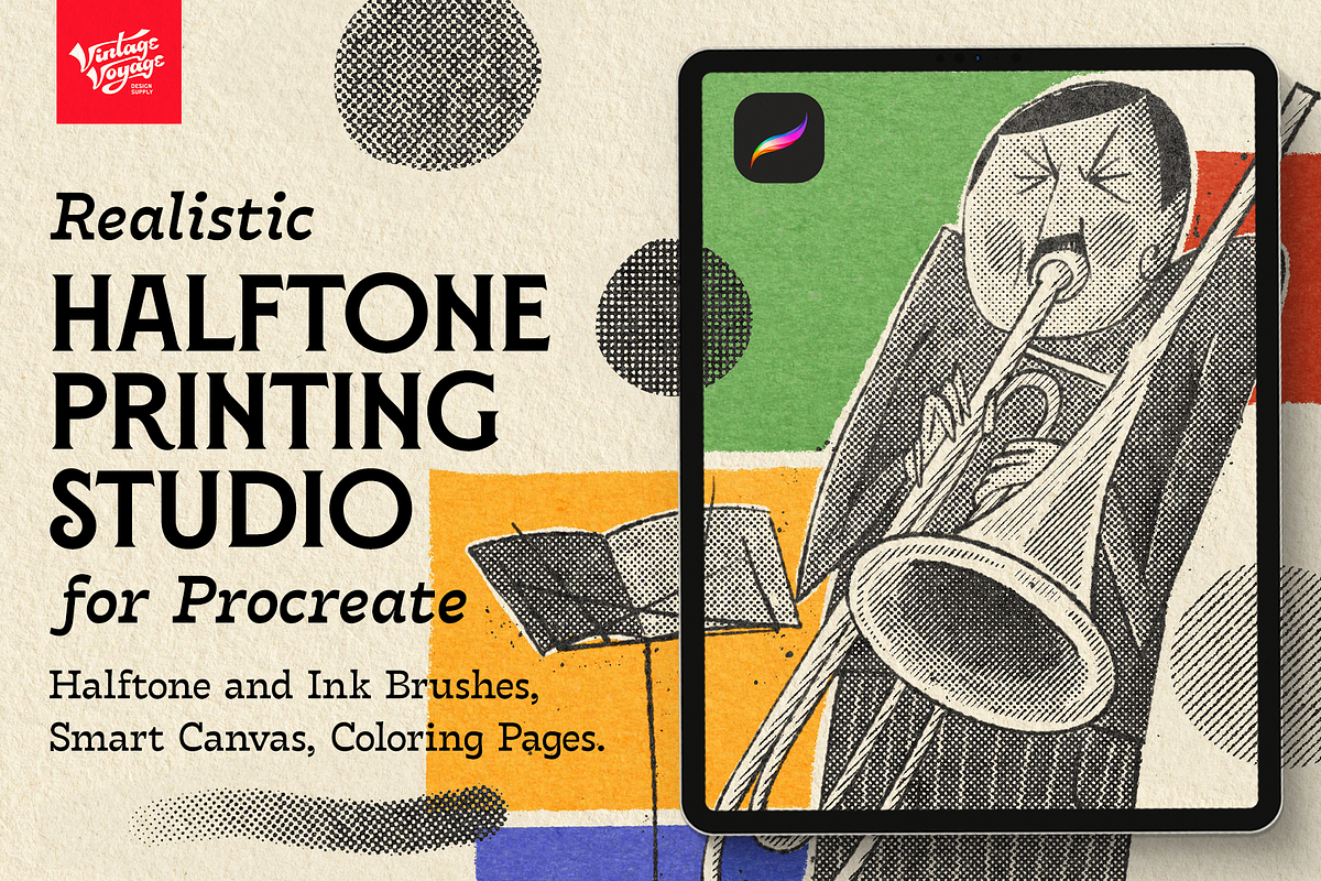 VV Halftone Printing Studio, a Brush Add-On by Vintage Voyage Supply (Photo 1 of 12)