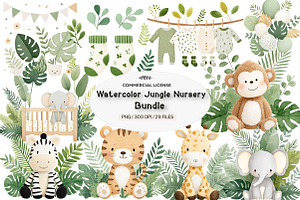 Watercolor Jungle Nursery Clipart, a Seasonal Illustration by CreationArt