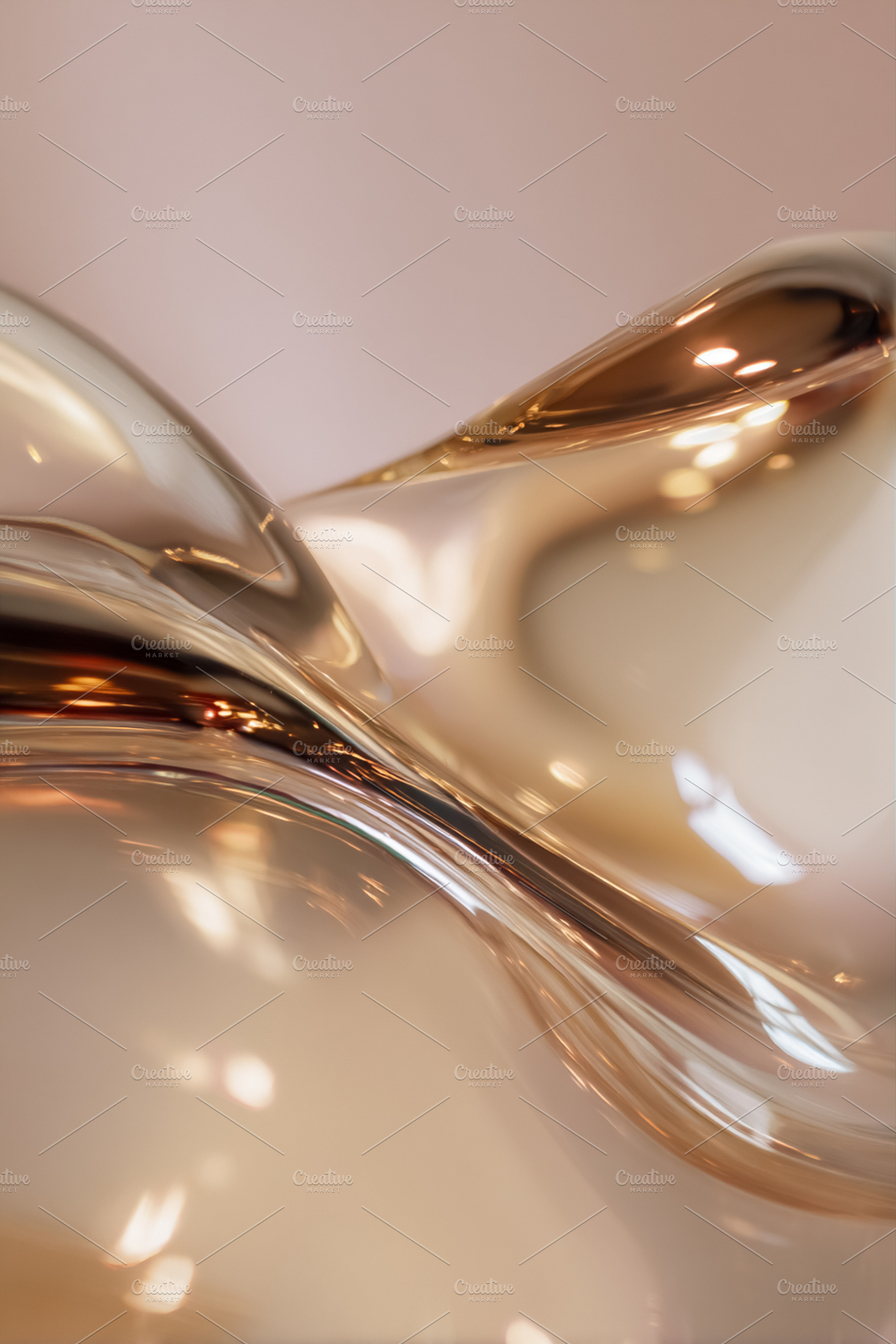 Fluid abstract metallic rose gold waves creating a smooth, gloss, a Photo by Studio ANNA