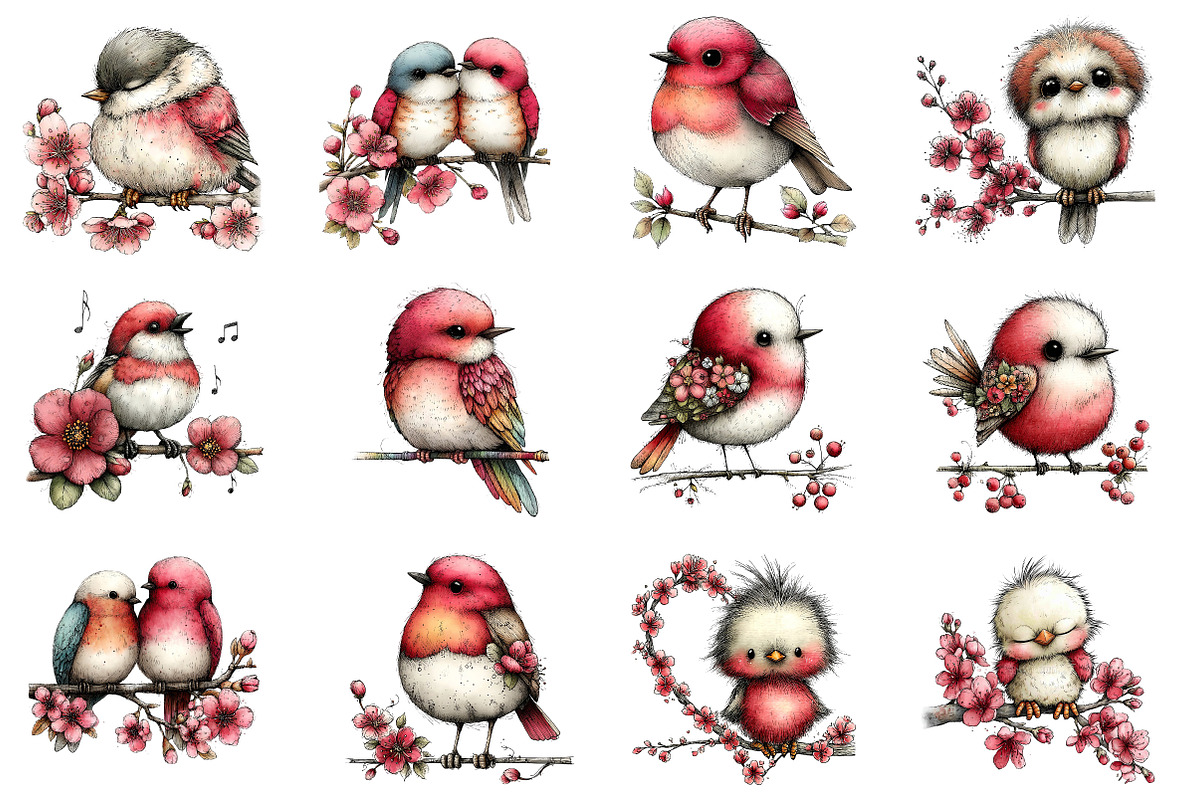 Whimsical Spring Birds Clipart, an Illustration by Dream Creation (Photo 2 of 5)