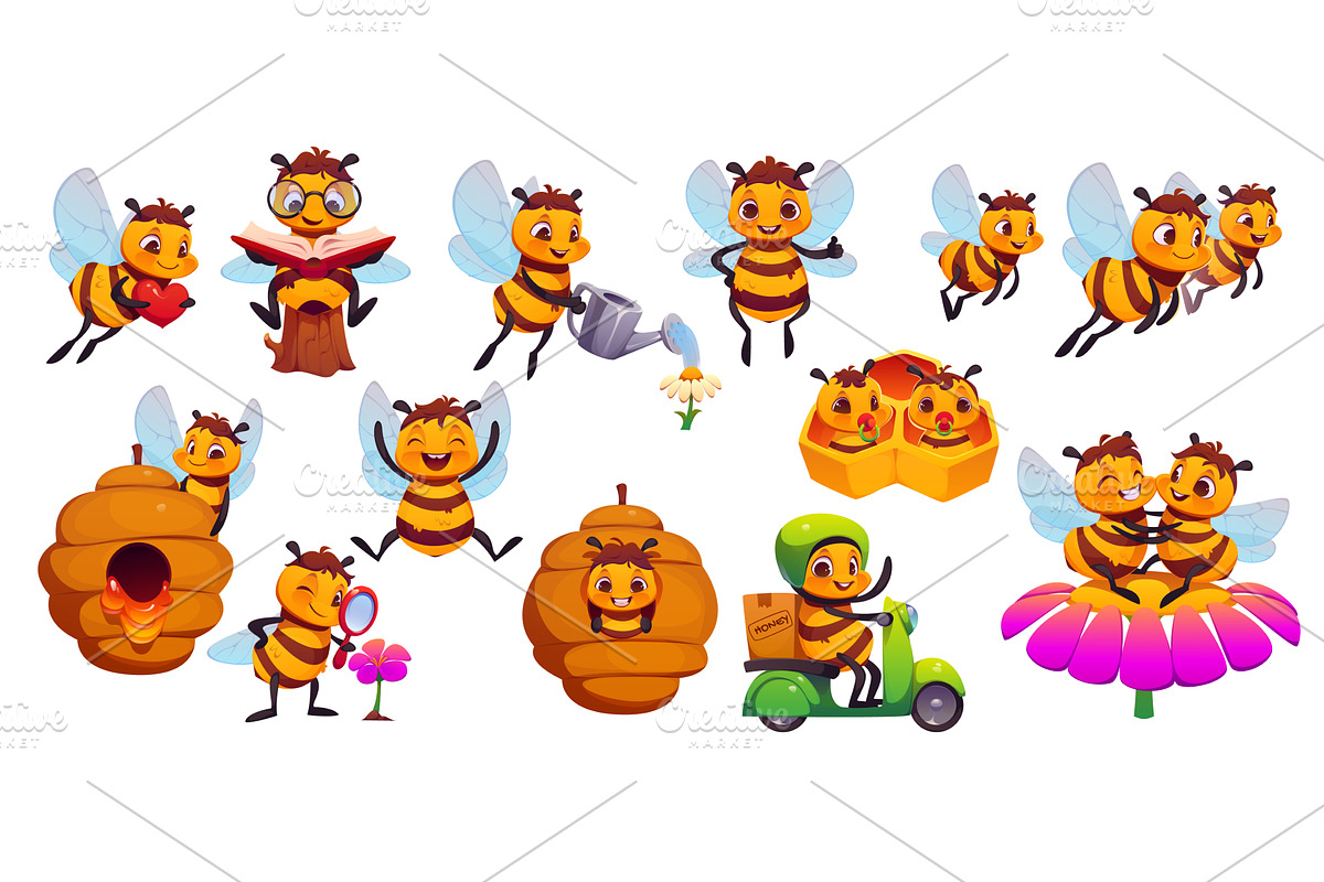 Cartoon honey bee characters, an Animal Illustration by Vector Tradition