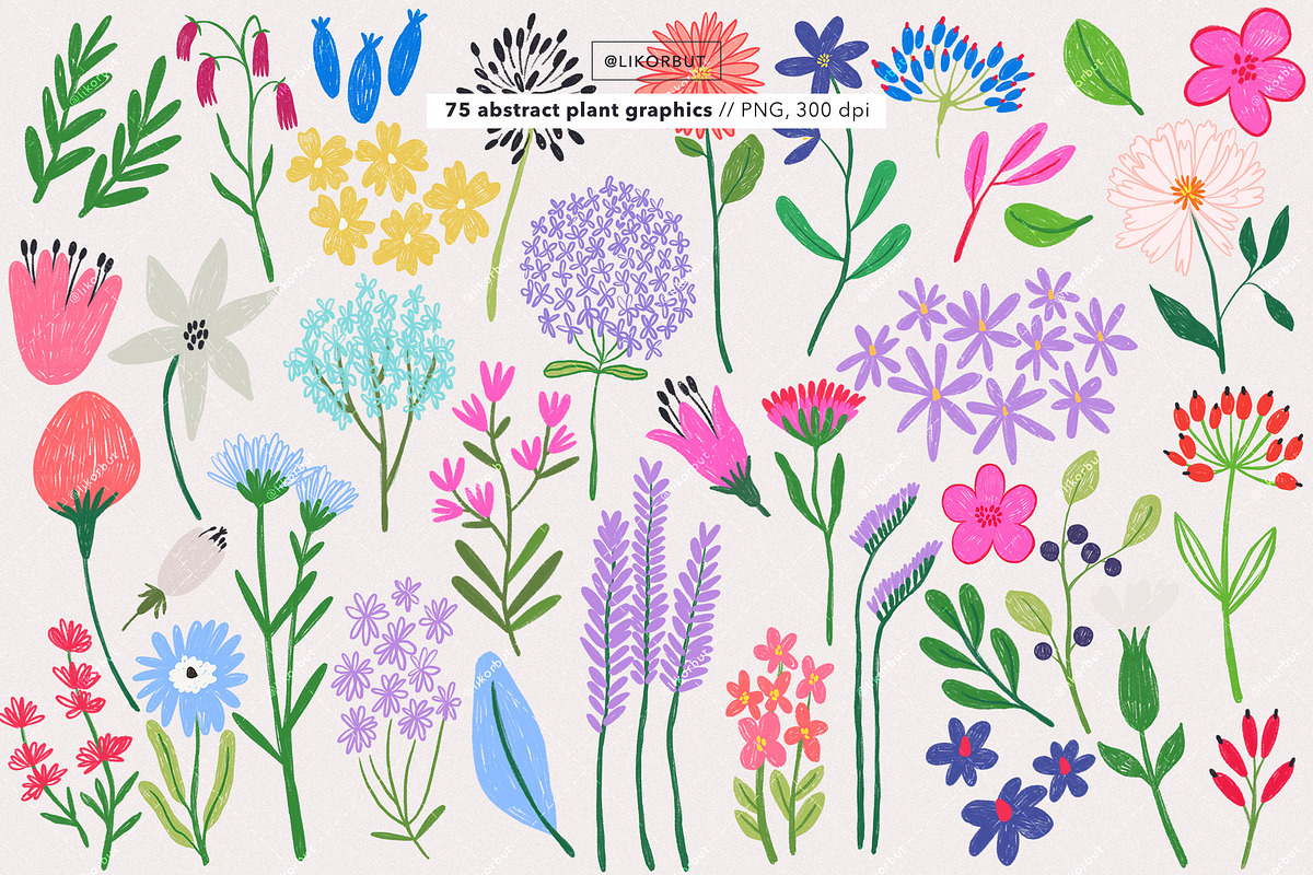 Crayon Abstract Modern Flowers, an Object Illustration by likorbut (Photo 3 of 7)