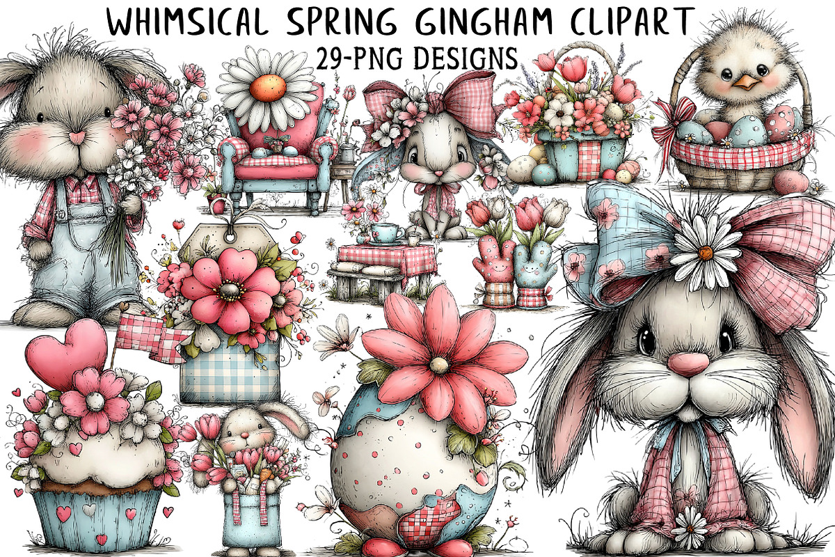 Whimsical Spring Gingham Clipart, an Illustration by Daily.Designs (Photo 1 of 7)