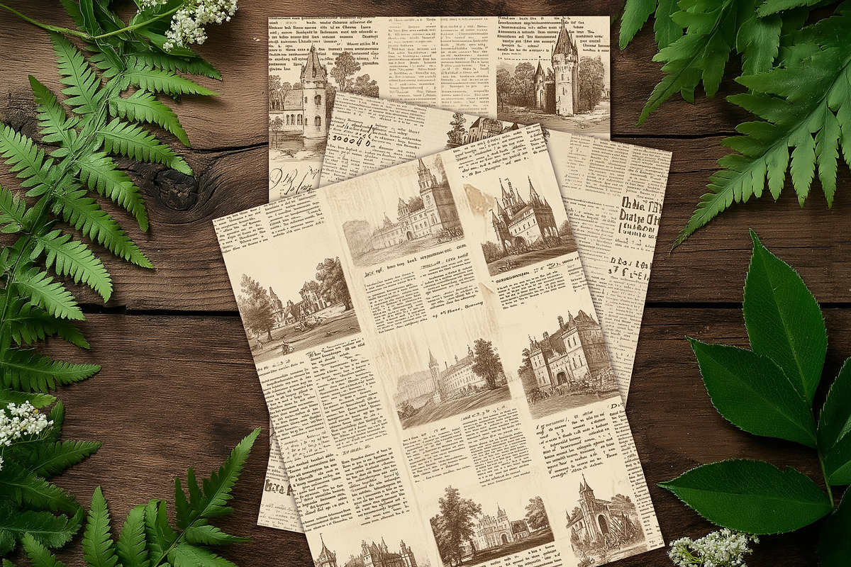 Old World Gazette Scrapbook Papers, a Background Graphic by V Design Creator (Photo 12 of 12)