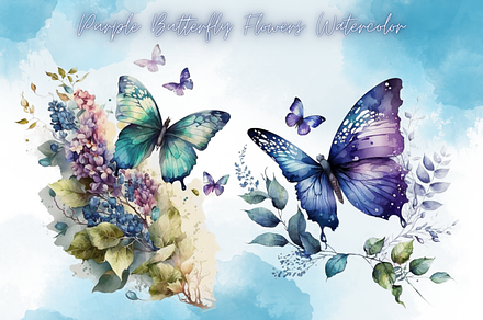 Watercolor Spring butterflie&Flowers, an Illustration by SindyPrintDesign