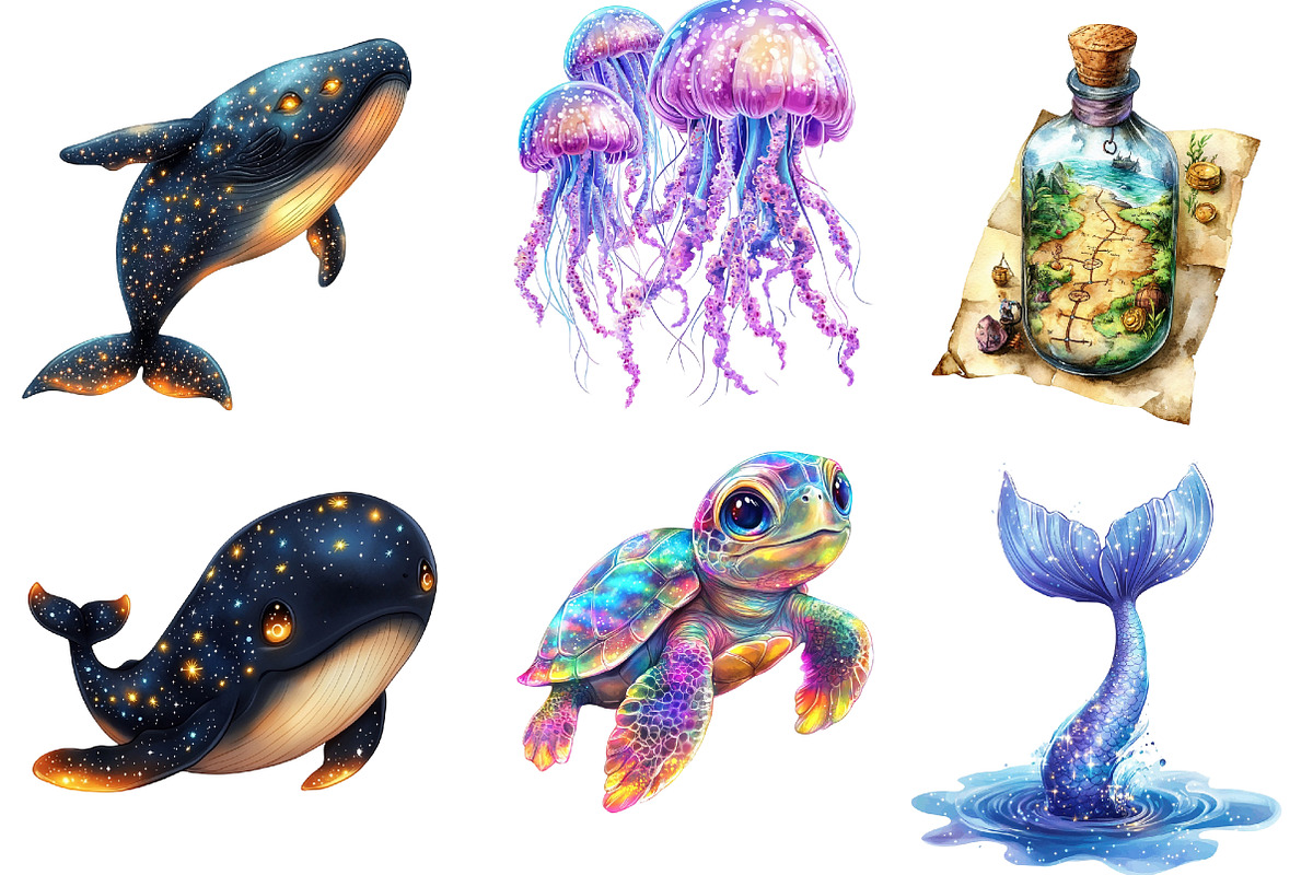 Magical Ocean Sublimation Clipart, an Illustration by Watercolor design (Photo 3 of 5)