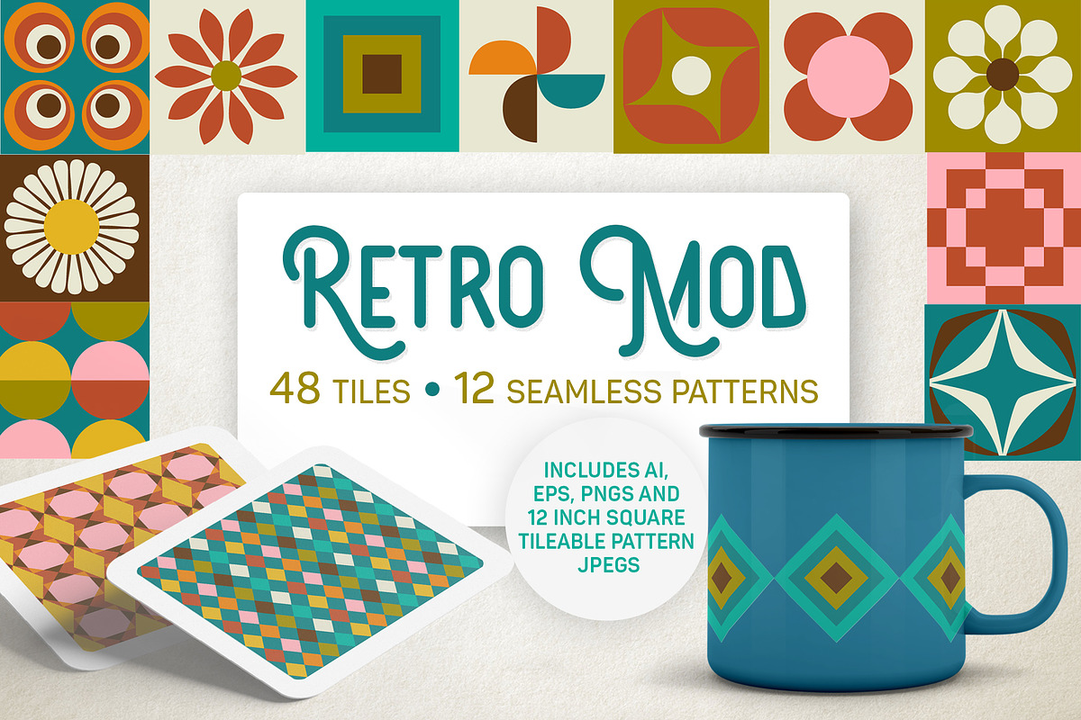 Retro Mod Tiles & Seamless Patterns, a Pattern Graphic by Melissa Held ...