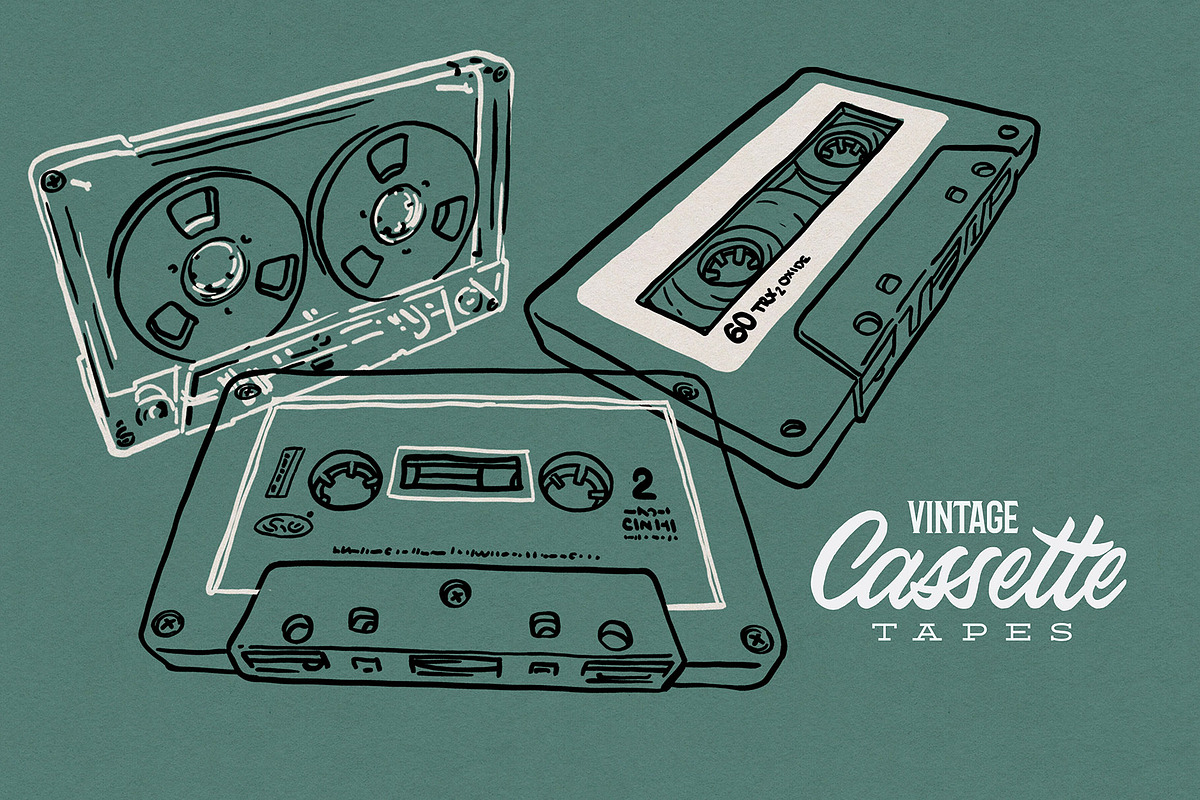 Hand drawn cassette tapes, an Object Illustration by Serifs & Whiskey (Photo 1 of 3)