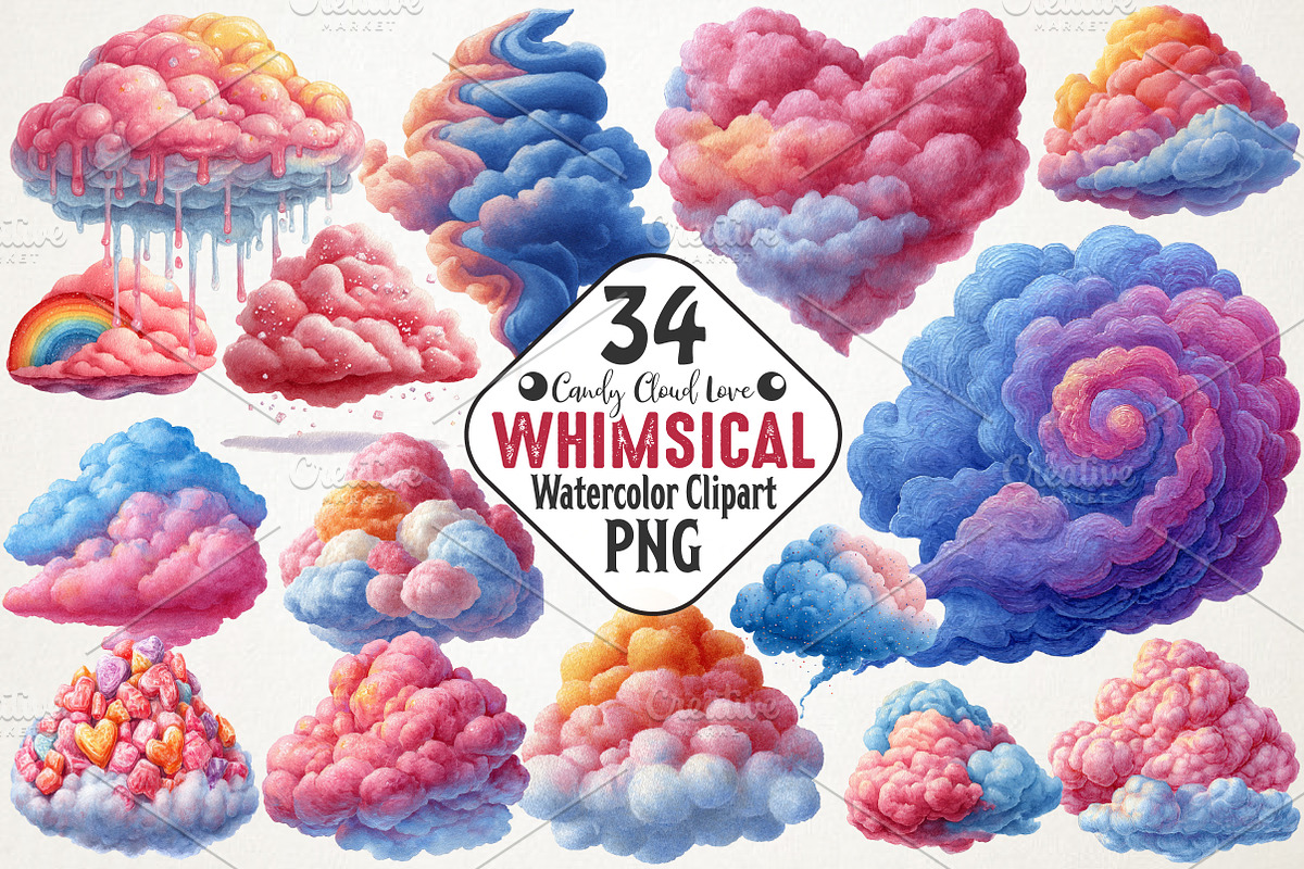 Candy Cloud Love Whimsical Clipart, an Illustration by RobertsArt (Photo 1 of 7)