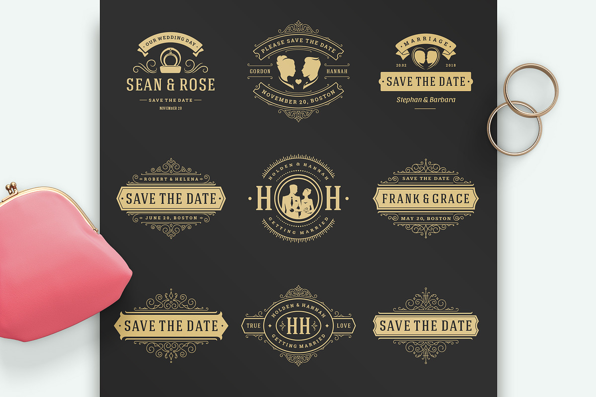 18 Wedding Logos and Badges, a Branding & Logo Template by Vasya Kobelev (Photo 4 of 14)