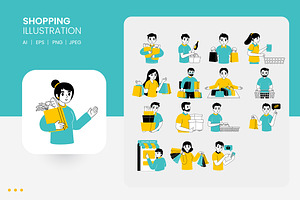 Set Shopping Character Illustration, a Person Illustration by shin_std