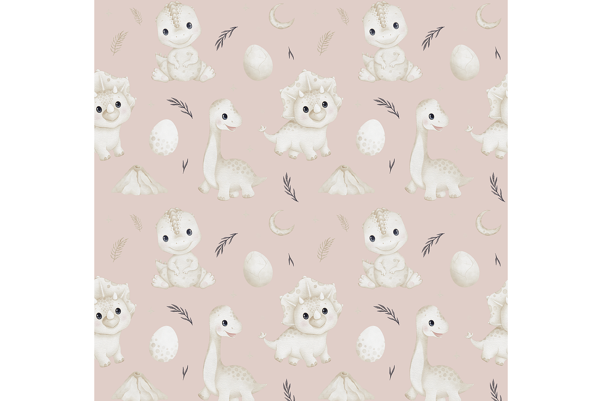 Baby Dinos seamless patterns set, a Pattern Graphic by tetiartline (Photo 6 of 8)