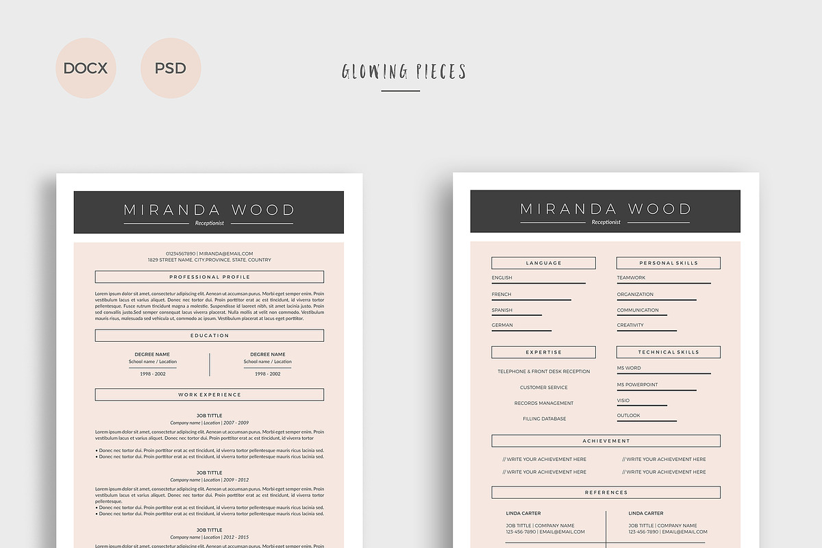 2 Page Resume & Cover Letter, a Resume Template by Glowing Pieces (Photo 1 of 5)