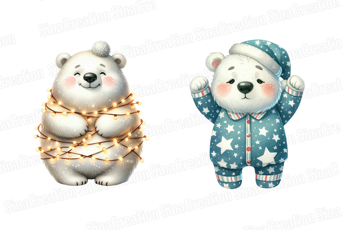 Christmas Polar Bear Clipart Bundle, an Illustration by SinaCreation (Photo 5 of 7)