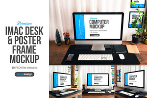 iMac Desk & Poster Frame Mockup, a Mockup by SimplDesign