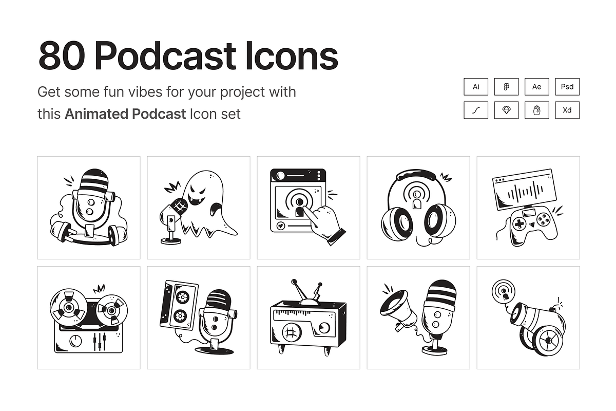 Animated Podcast Icons, a Solid Icon by Prosymbols (Photo 1 of 7)