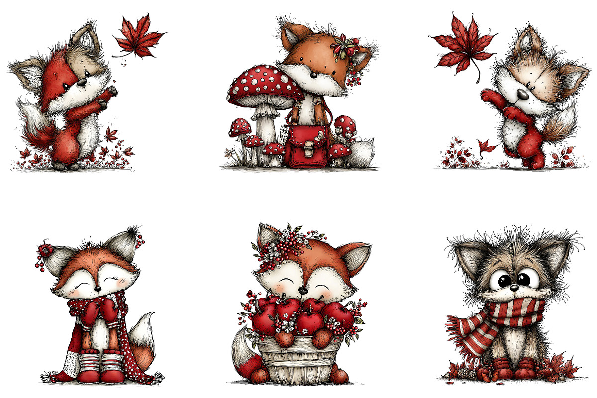 Chaotic Autumn Fox Clipart, a Seasonal Illustration by CreationArt (Photo 2 of 4)