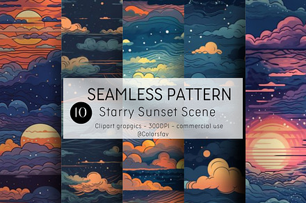 Starry Sunset Patterns Seamless Set