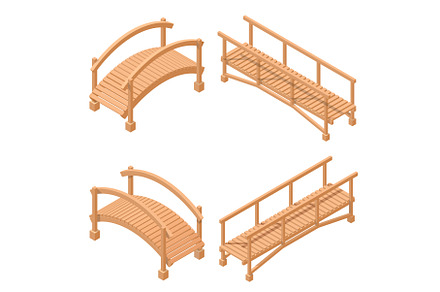 Wooden bridge vector illustrations