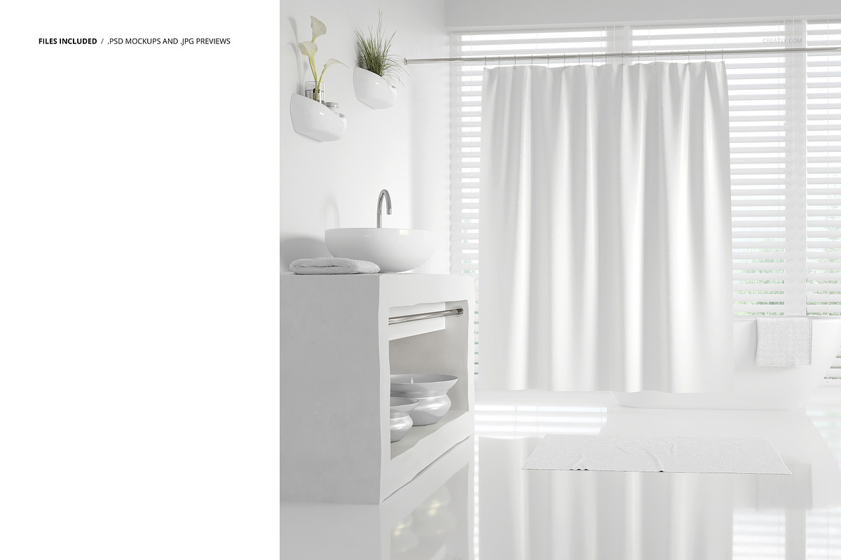 Elegant Bathroom Bath Curtain Mockup, a Household Mockup by creatsy2 (Photo 2 of 5)