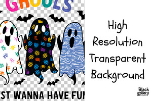 Retro Halloween Ghouls PNG