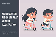 Kids Scooter Ride Cute Flat Vector, a Person Illustration by Partikusi Design (Thumbnail 1 of 3)