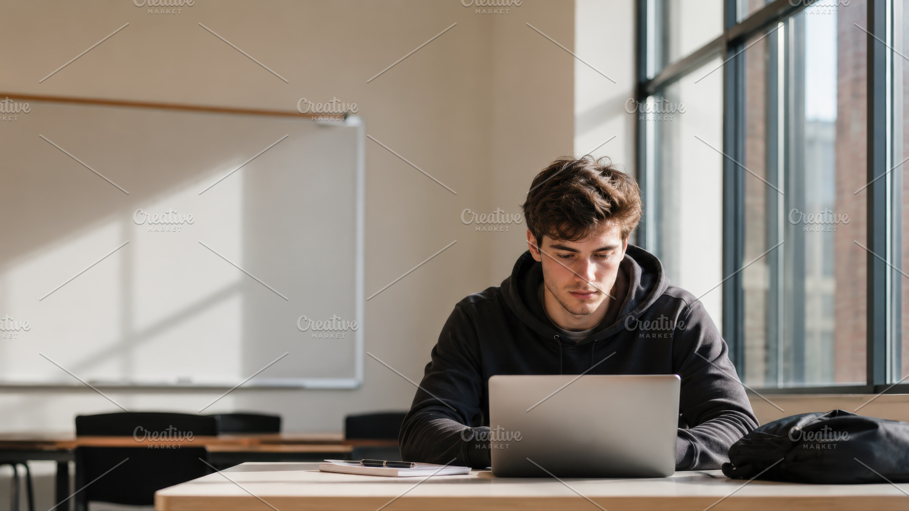 Student works alone on laptop, a Photo by Beautiful things
