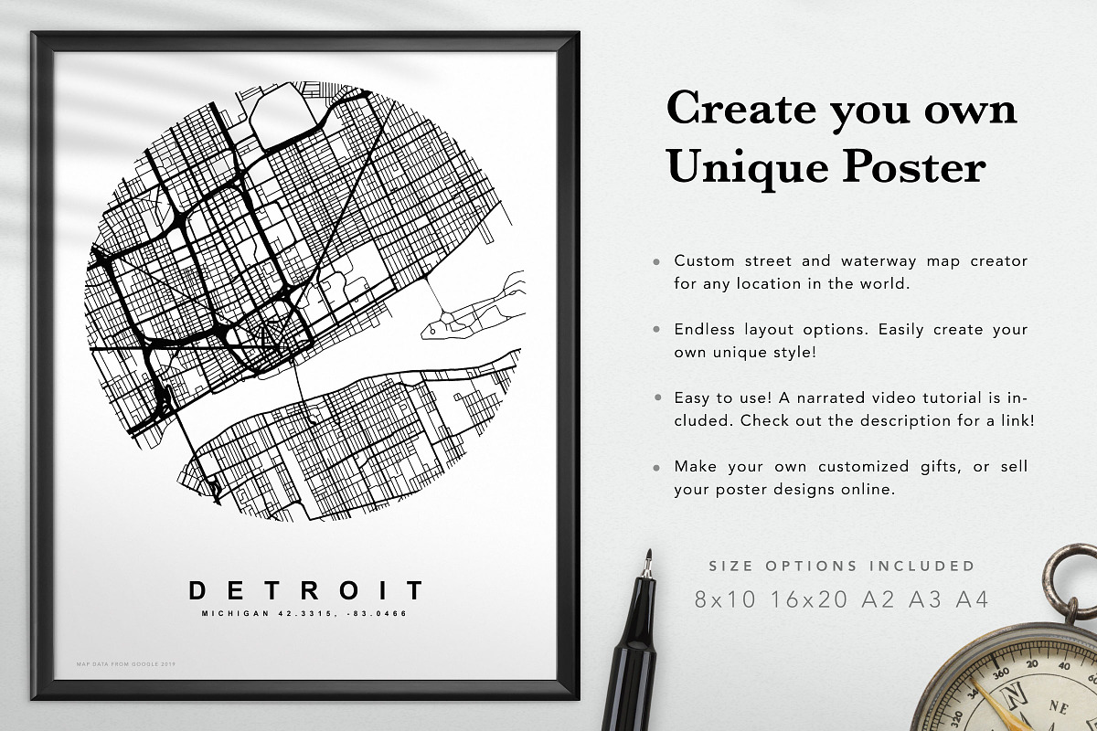 Map Poster Creator for Photoshop, a Plug-in Add-On by Drifter Studio (Photo 2 of 8)