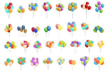 Birthday balloons icons set cartoon, an Object Illustration by Ylivdesign