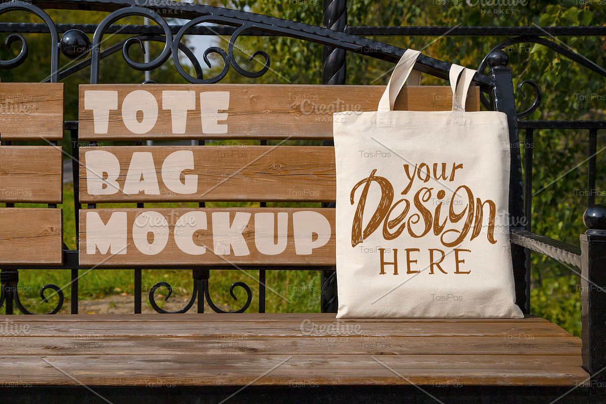Rustic tote bag on the garden bench, a Photo by TasiPas (Photo 1 of 4)