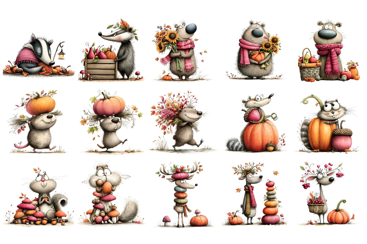 Woodland Fall Animals PNG Bundle, a Seasonal Illustration by Nicolle's Colorful Art (Photo 2 of 5)