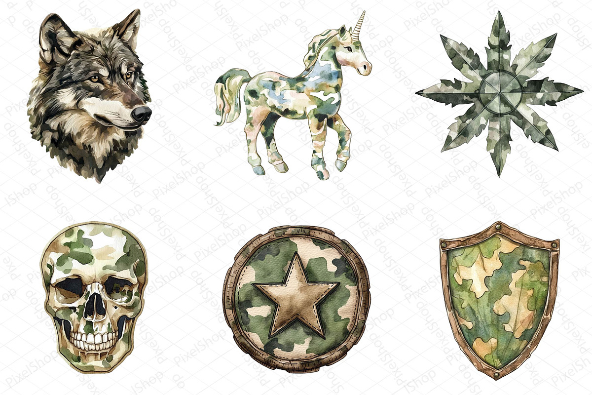 Watercolor Camo Patches Clipart Bund, an Illustration by DreamPrint404 (Photo 3 of 6)