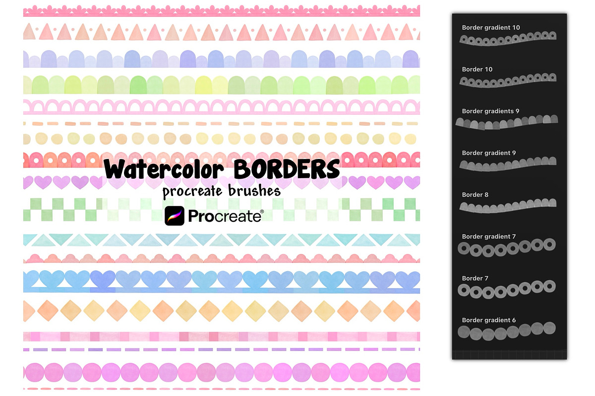Watercolor Border Procreate Brushes, a Brush Add-On by Lucrumplus (Photo 1 of 3)